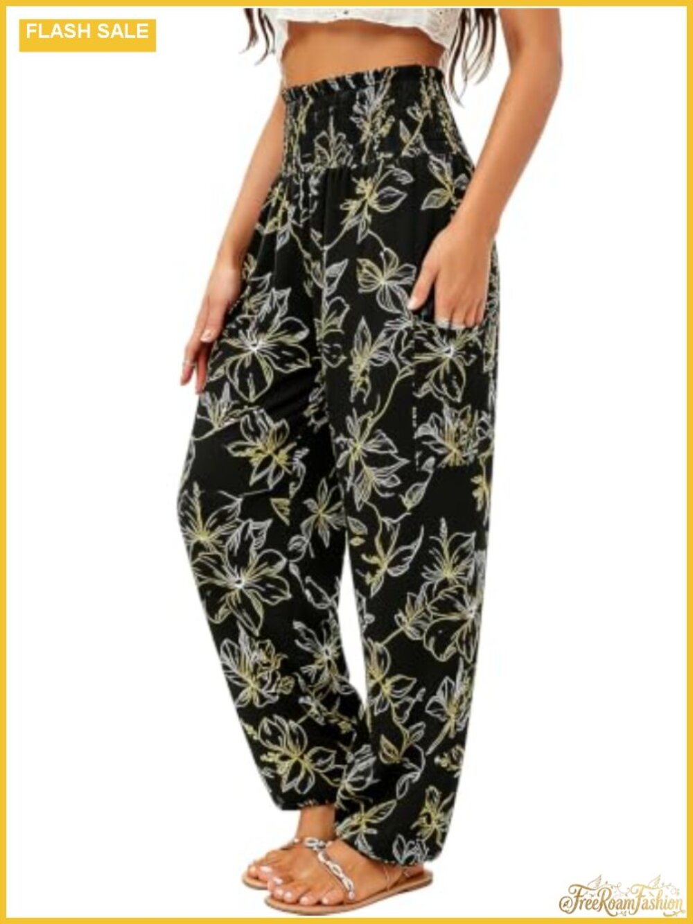 High Waist Harem Pants with Pockets Yoga Boho Trousers